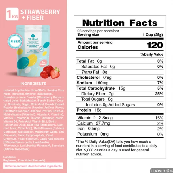 【THE VEGAN】High Fiber Plant-Based Protein - Strawberry (1kg) - Image 6