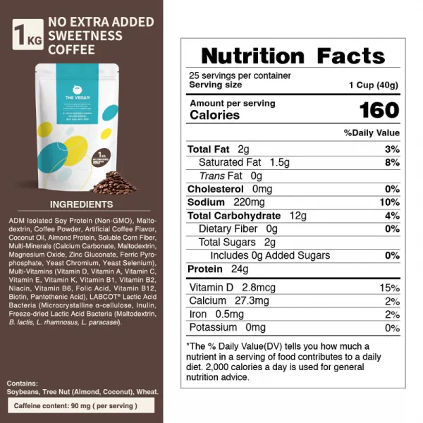 【THE VEGAN】Classic Plant-Based Protein - No Extra Added Sweetness Coffee (1kg) - Image 7