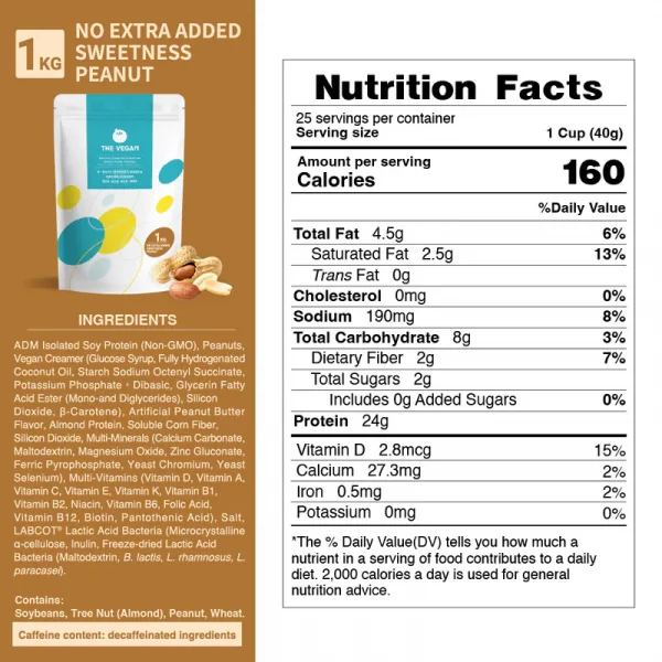 【THE VEGAN】Classic Plant-Based Protein - No Extra Added Sweetness Peanut (1kg) - Image 7