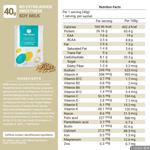 【THE VEGAN】Classic Plant-Based Protein - No Extra Added Sweetness Soy Milk (40g) - Image 7