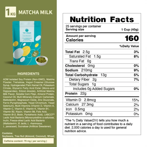 【THE VEGAN】Classic Plant-Based Protein - Matcha Milk (1kg) - Image 7