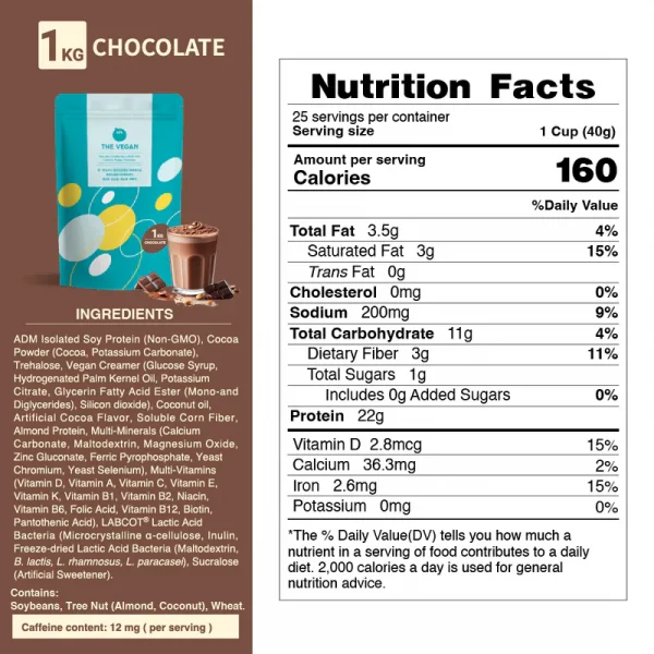 【THE VEGAN】Classic Plant-Based Protein - Chocolate (1kg) - Image 7