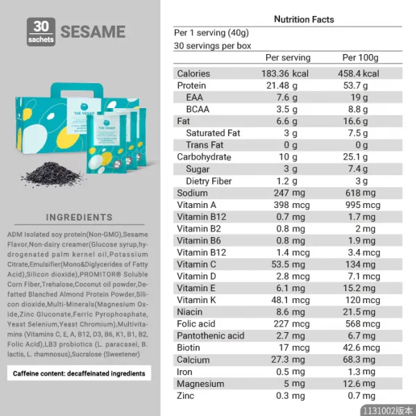 【THE VEGAN】Classic Plant-Based Protein - Sesame (Box of 30 sachets) - Image 2