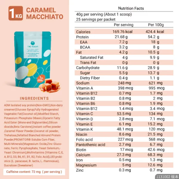 【THE VEGAN】Classic Plant-Based Protein - Caramel Macchiato (1kg) - Image 7