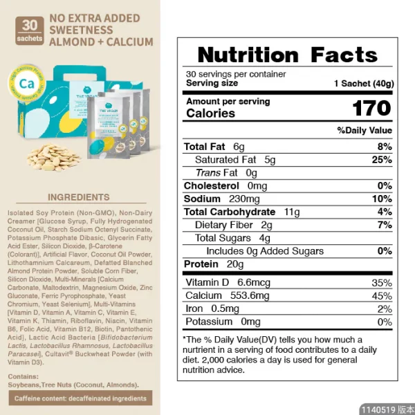 【THE VEGAN】High Calcium Plant-Based Protein - No Extra Added Sweetness Almond (Box of 30 sachets) - Image 10