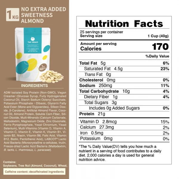 【THE VEGAN】Classic Plant-Based Protein - No Extra Added Sweetness Almond (1kg) - Image 7