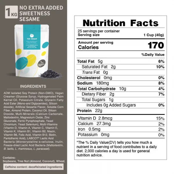 【THE VEGAN】Classic Plant-Based Protein - No Extra Added Sweetness Sesame (1kg) - Image 7